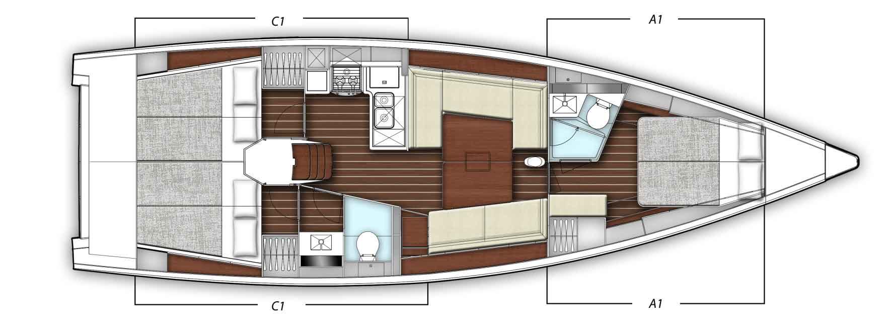Xara's three-cabin layout
